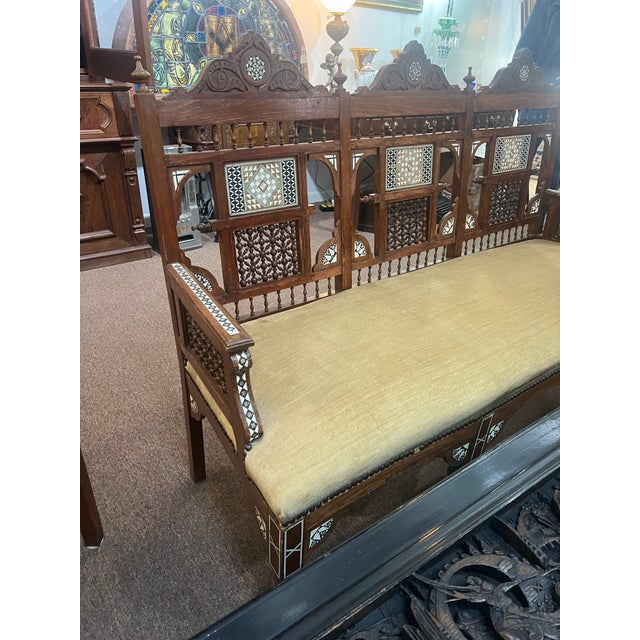 Antique Circa 1900 Syrian Inlaid Arabesque Sofa and Chair Set For Sale - Image 12 of 16