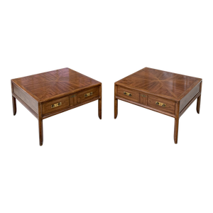 Mid 20th Century Vintage Marquetry Single Drawer End Tables —a Pair