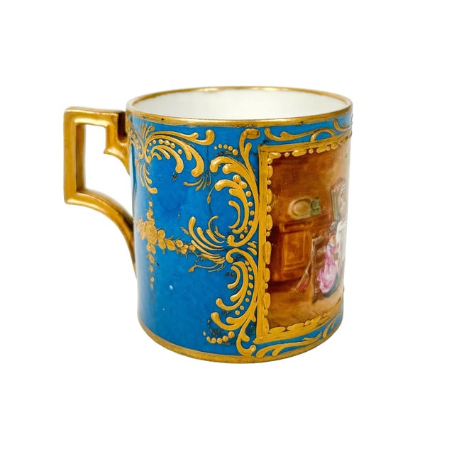 Late 19th Century 19th Century French Blue Ground Porcelain Cup & Saucer For Sale - Image 5 of 9