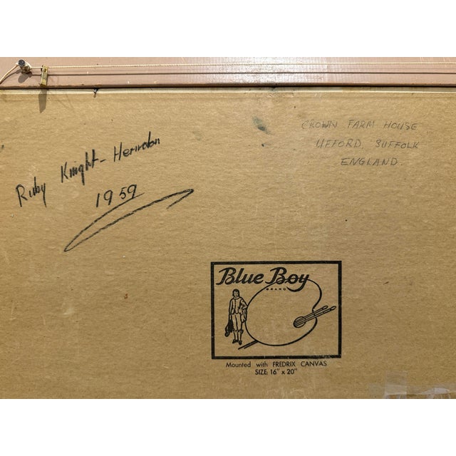 Light Yellow Ruby Knight-Herndon 1959 Suffolk England House Oil Painting For Sale - Image 8 of 10
