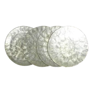 Vintage Round Capiz Shell Placemats or Chargers With Shimmery Gold Patina- Set of 4