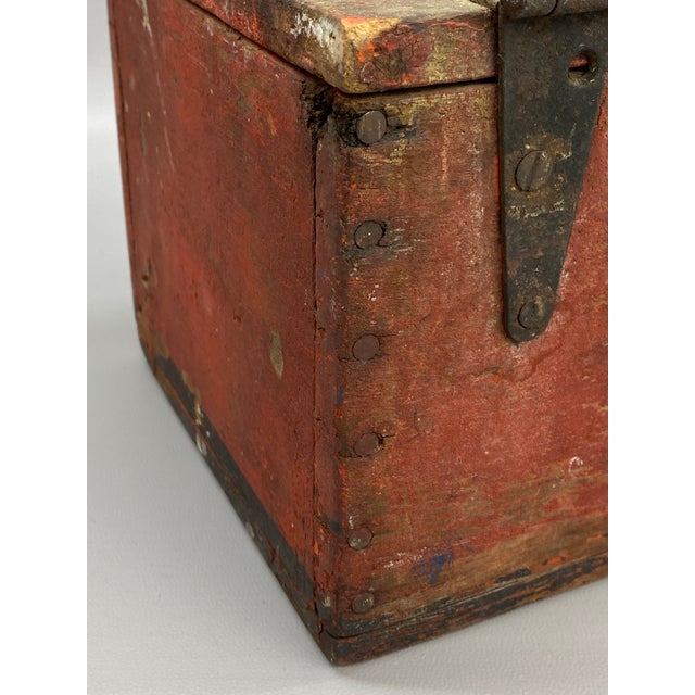 Early 20th Century Red and Black Hand Made Pine Primitive Box For Sale - Image 12 of 15