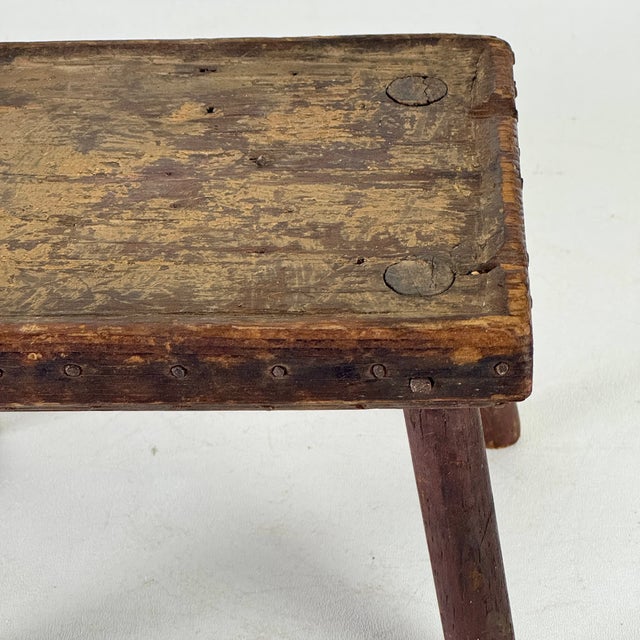 Exquisite Patina on Small Primitive Antique Wood Stool/Table, Salesman Sample For Sale In New York - Image 6 of 11