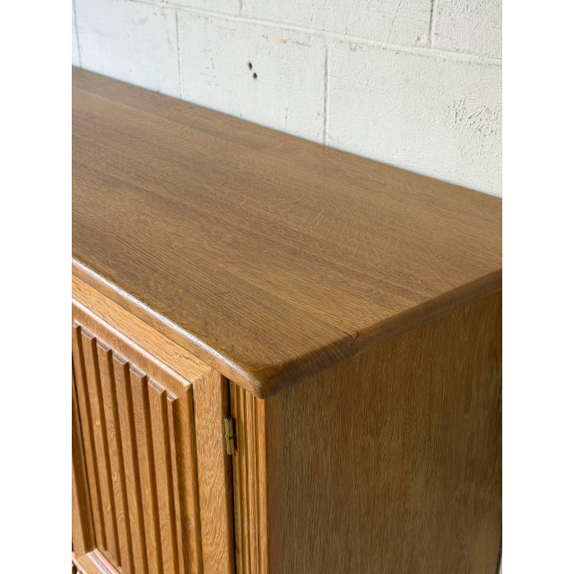 Wood Henning Kjærnulf Oak Sideboard Credenza With Leaded Glass Doors by Henning Mid-Century Modern 1960s For Sale - Image 7 of 13
