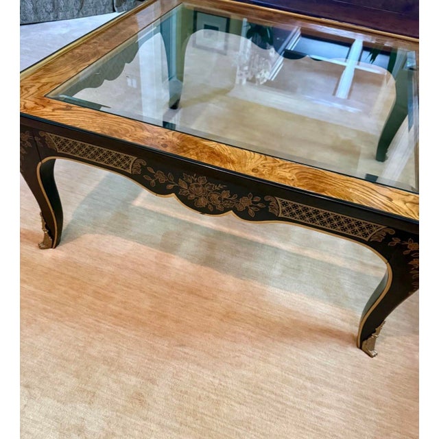 Offered is a timeless classic by Drexel Heritage Furniture. This piece features a removable beveled glass top, intricate...