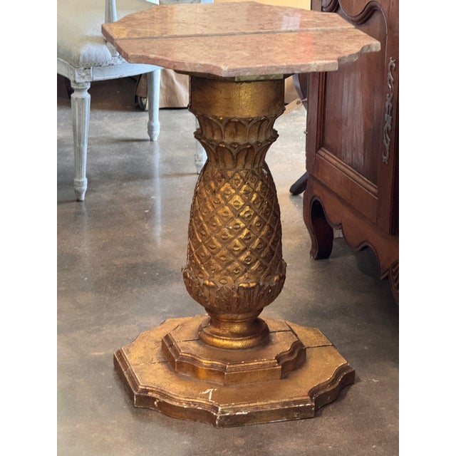 Pair of Carved Giltwood Pineapple Consoles With Marble Tops For Sale - Image 15 of 16