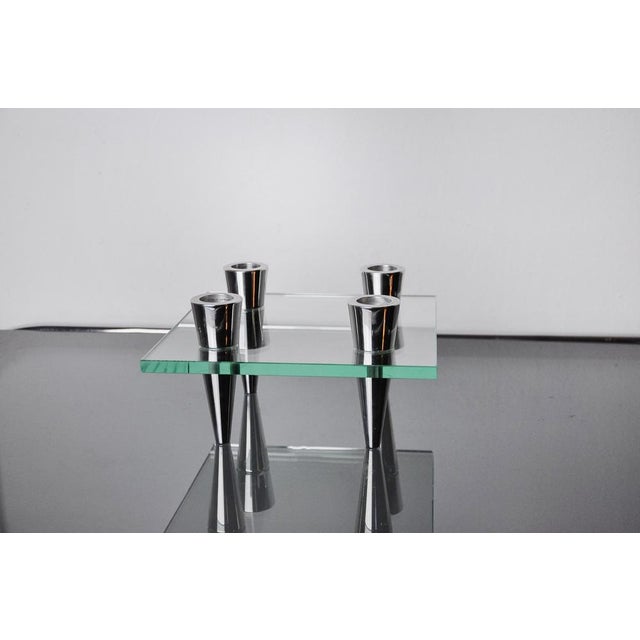 Hollywood Regency Square Glass Candlestick with 4 Flames, Denmark, 1970s For Sale - Image 3 of 9