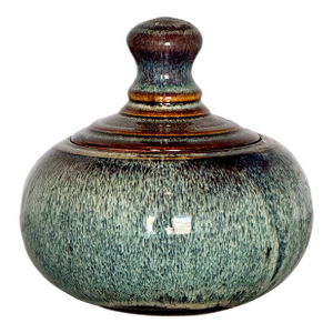 Vintage Mid-Century Jar With Blue Speckled Glazing