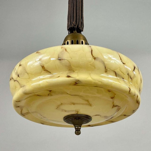 1930s Art Deco Marbled Opaline Glass and Brass Pendant, Germany, 1930s For Sale - Image 5 of 18