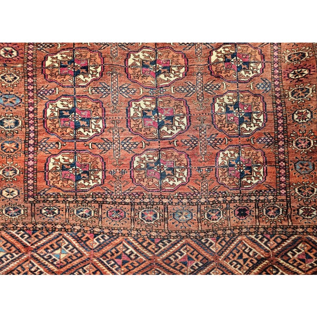 Vintage Turkmen Tekke in Allover Pattern in Red, Navy, Ivory, Yellow, Blue For Sale - Image 14 of 18