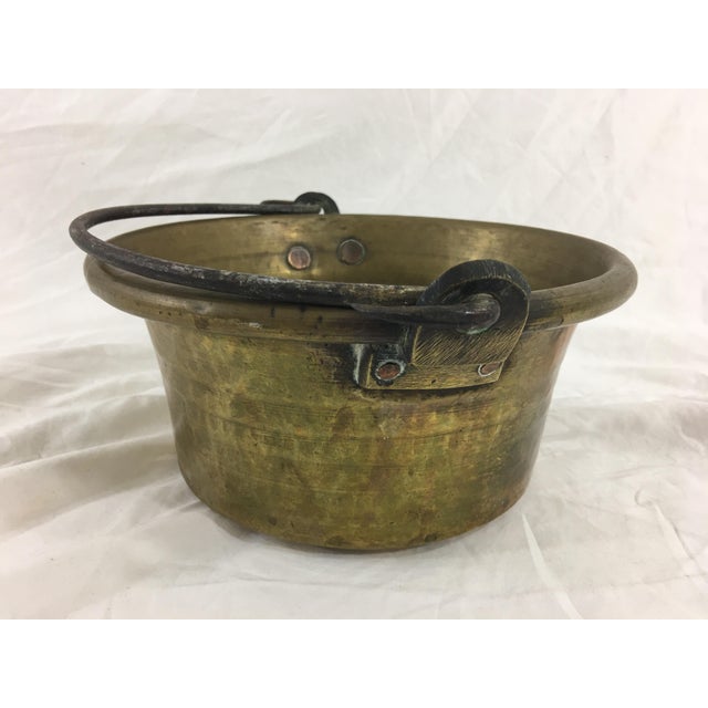 Metal Antique French Small Brass Cauldron With Wrought Iron Handle For Sale - Image 7 of 8