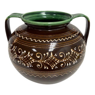 Hungarian Folk Art Double-Handled Pottery Vessel, Vintage For Sale