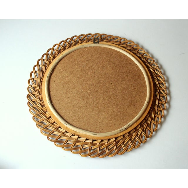 Wood Round Wicker Framed Wall Mirror For Sale - Image 7 of 7