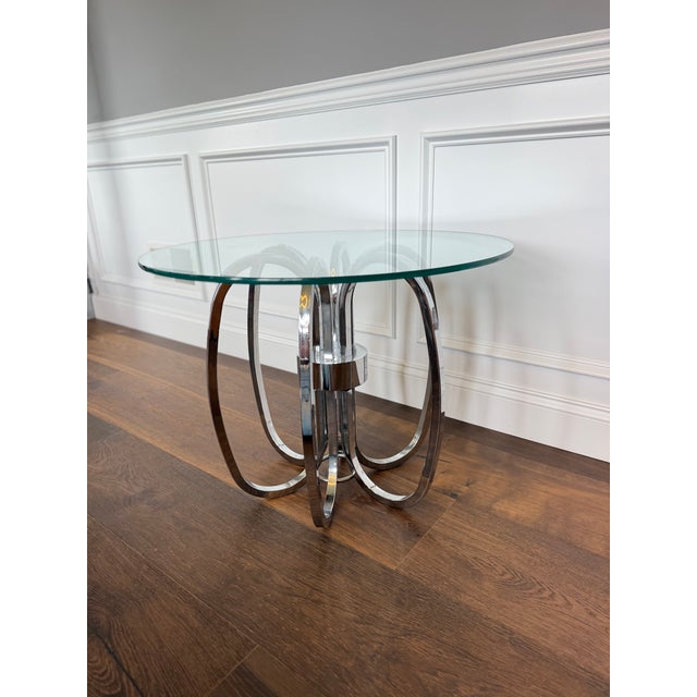 Vintage Attributed to Milo Baughman Sculptural Chrome & Glass End Table For Sale - Image 6 of 11