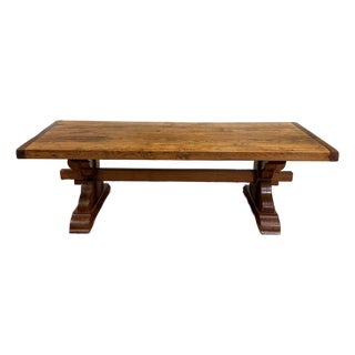 Antique French Country Farm Dining Table Farmhouse Trestle Base Honey Oak For Sale