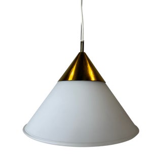 Vintage Hanging Lamp in Opaline Glass and Brass from Glashütte Limburg For Sale
