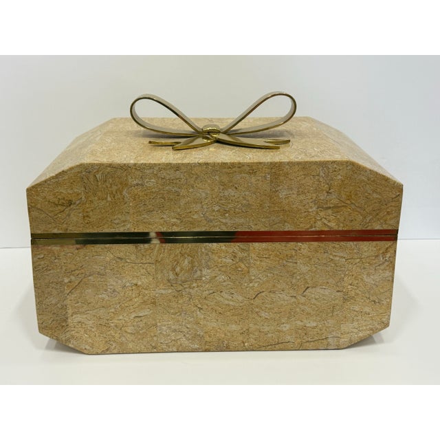 Vintage 1980's Oversized Tessellated Stone and Brass Maitland Smith Box For Sale - Image 10 of 12