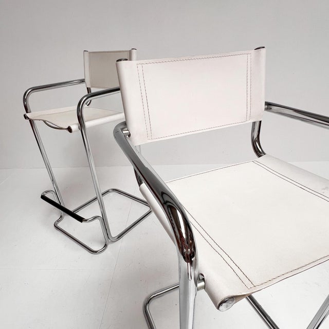 Leather Bar Stools attributed to Mart Stam, 1970s, Set of 2 For Sale - Image 4 of 16