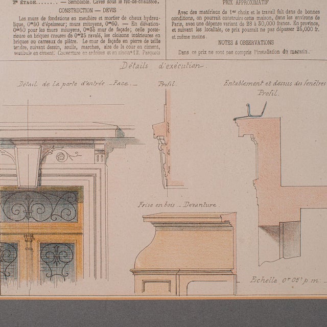 Antique Set of Architectural Plans, French, Framed Lithographs, Art, Victorian For Sale - Image 11 of 12