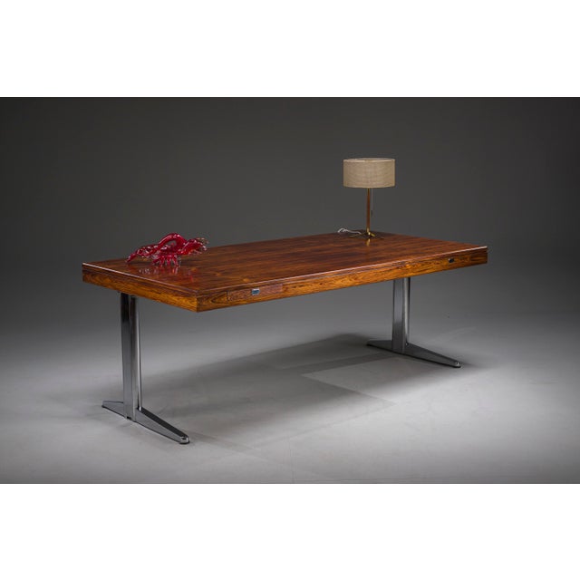 Executive Desk in Fine Hardwood Veneer on Nickel-Plated Steel Legs, 1970s For Sale - Image 10 of 18