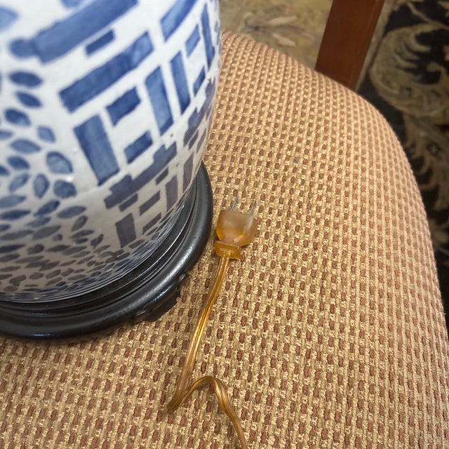 Asian Style 1960s Blue and White Double Happiness Chinese Lamp For Sale - Image 4 of 4