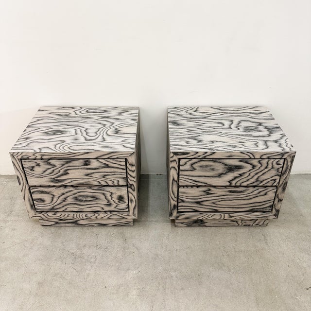 Enzo Mari Pair of Vintage Postmodern Nightstands Featuring Ettore Sottsass Veneer For Sale - Image 4 of 10