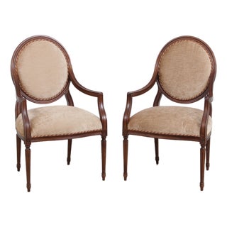Pair of Cr Laine French Louis XVI Open Arm Chairs For Sale