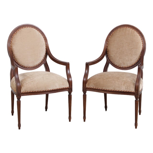 Pair of Cr Laine French Louis XVI Open Arm Chairs For Sale