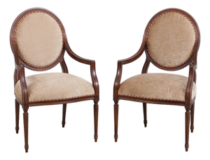 Pair of Cr Laine French Louis XVI Open Arm Chairs