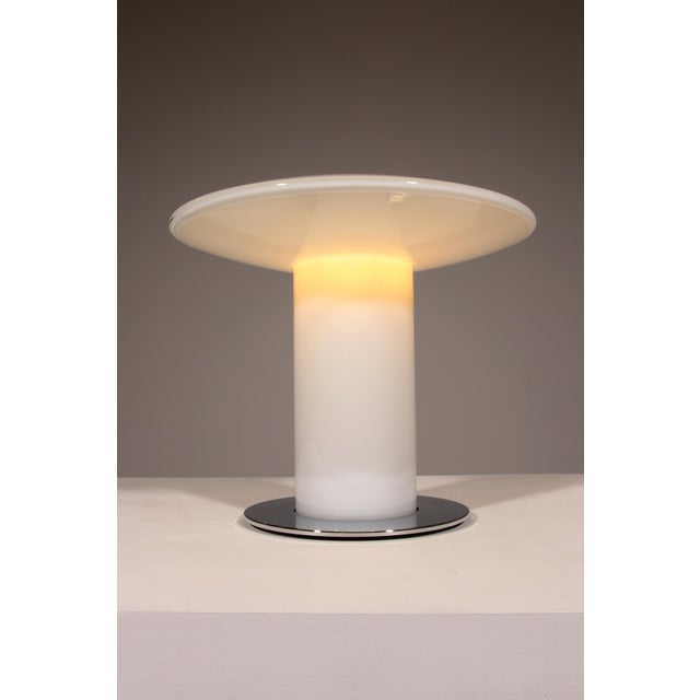 Ivory Glass Mushroom Table Lamp attributed to Peill & Putzler, Germany, 1970s For Sale - Image 8 of 11