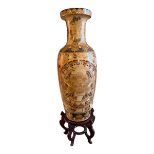 Vintage Chinese Satsuma Style 23.5" Porcelain Vase on Stand