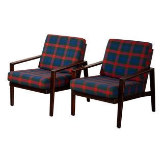 Chestnut and Tartan Chairs from Antimott Wilhelm Knoll, Germany, 1950, Set of 2 For Sale