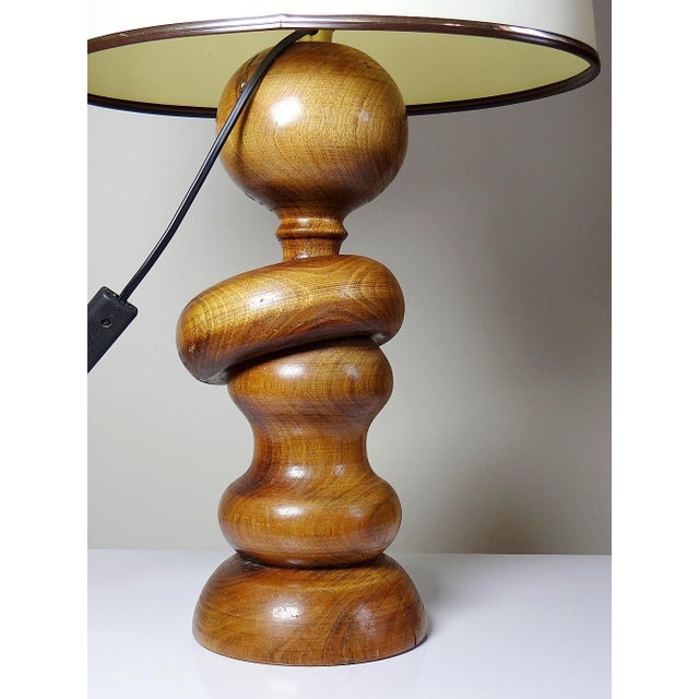 Brown Vintage Scandinavian Style Table Lamp in Carved Turned Wood, 1960s For Sale - Image 8 of 16