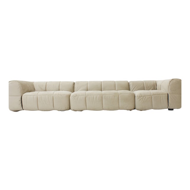 Vintage Modular Strips Sofa in Beige Velvet by Cini Boeri for Arflex, 1970s, Set of 3 For Sale