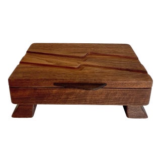 Mid 20th Century Hand-Made Signed Art Deco Wood Jewelry Accessory Box For Sale