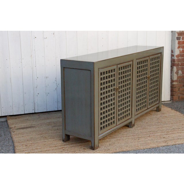 Stone Gray Stone Gray Painted Lattice Sideboard For Sale - Image 8 of 8