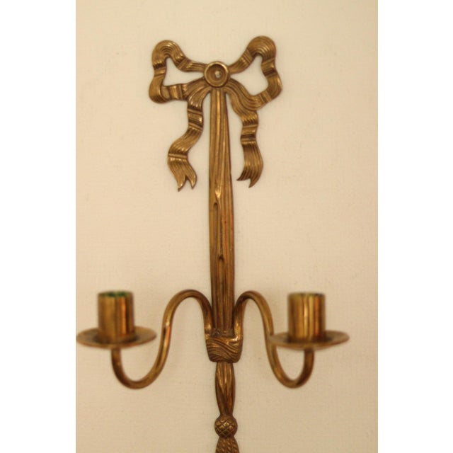 Vintage French Brass Double Arm Bow Sconces, Set of 2 For Sale - Image 11 of 13