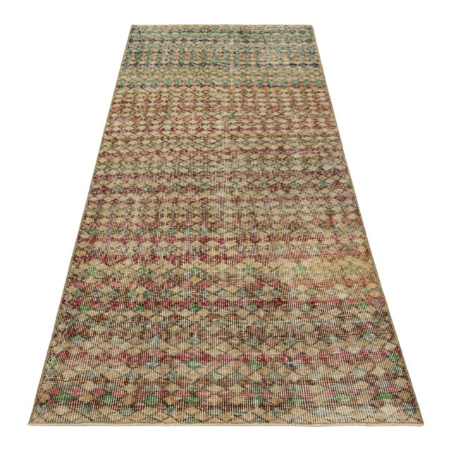 1960s Vintage Zeki Müren Runner in Brown With Colorful Geometric Pattern | Rug & Kilim For Sale - Image 5 of 7
