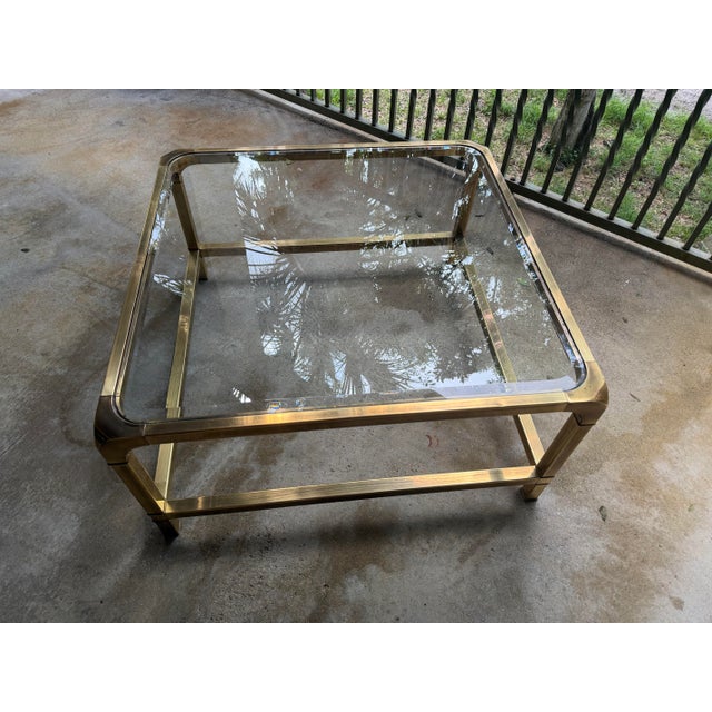 Vintage Hollywood Regency Mastercraft Style Brass and Glass Coffee Table For Sale - Image 4 of 5