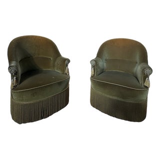 Napoleon III Style Toadstool Armchairs in Two-Tone Velvet, 1960s, Set of 2 For Sale