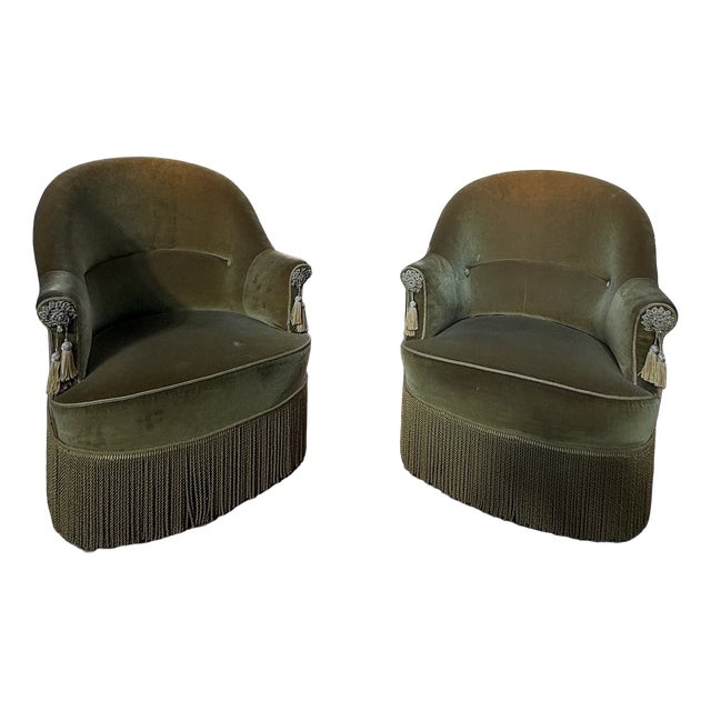 Napoleon III Style Toadstool Armchairs in Two-Tone Velvet, 1960s, Set of 2 For Sale