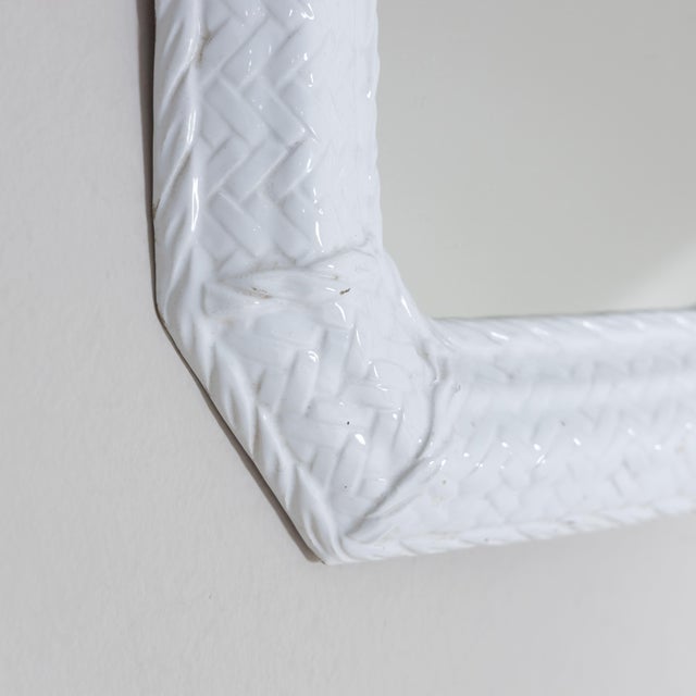 Mirror White Wall Mirror with Ceramic Frame, 1950s For Sale - Image 6 of 12