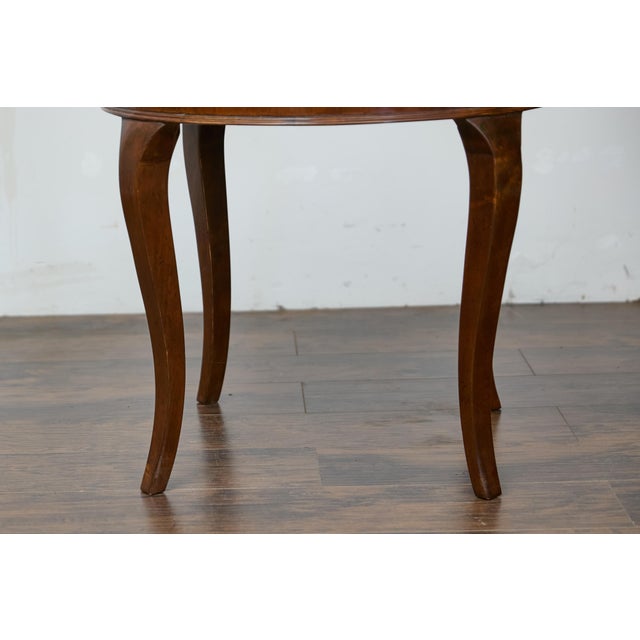 Brown Italian Walnut Table with Round Quarter Veneer Top and Cabriole Legs For Sale - Image 8 of 12