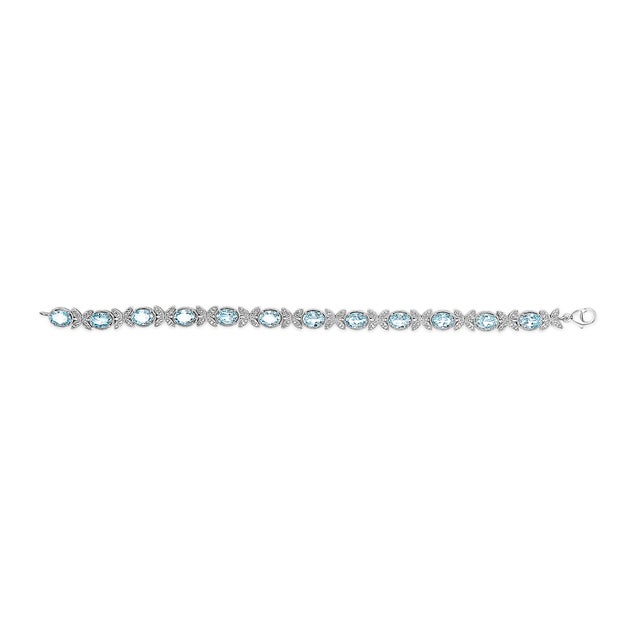 Contemporary .925 Sterling Silver Oval Blue Topaz Diamond Butterfly Link Bracelet (I-J Color, I1-I2 Clarity) - Size 7" Inches For Sale - Image 3 of 5