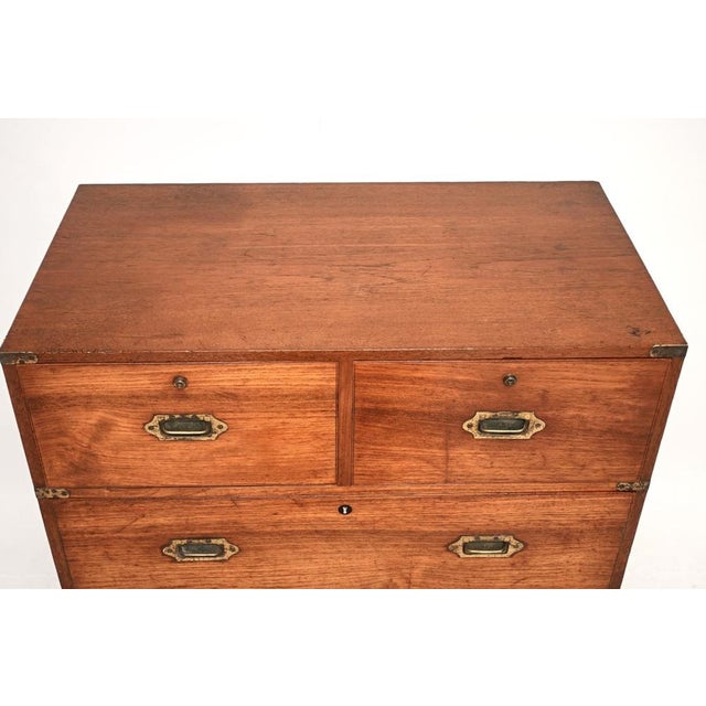 Antique Military Campaign Chest of Drawers in Teak, 1840 For Sale - Image 9 of 15