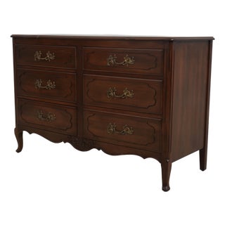 Vintage French Country Walnut Finish Low Dresser For Sale