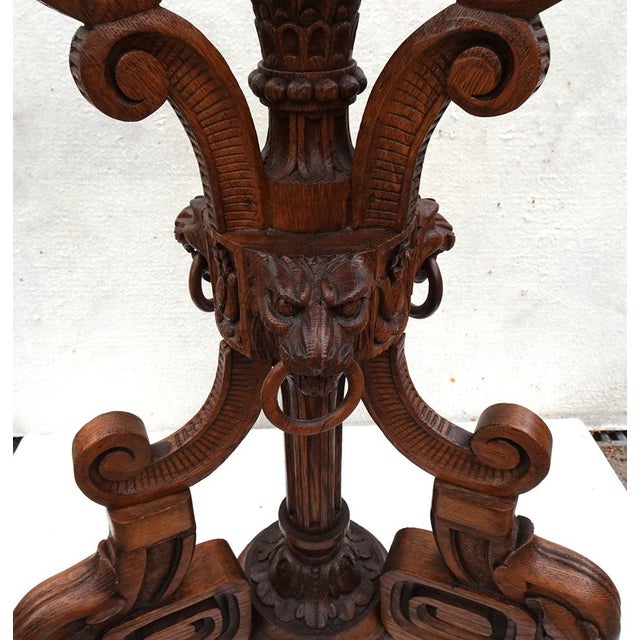 Renaissance Revival Carved Ringed Lion Head Plant Stand Display, 1940s For Sale - Image 6 of 17