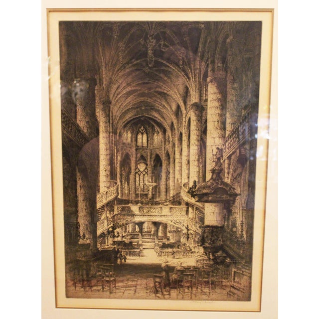 Engraving of the interior of St. Etienne-du-Mont, Paris, by Howarth, English. Signed lower right Albany E. Howarth...