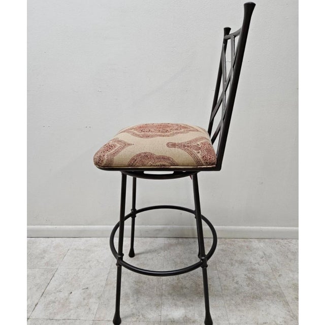1990s Ethan Allen Biscayne Swivel Counter Bar Stool Wrought Iron For Sale - Image 15 of 16