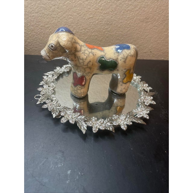 Signed South African Felix Raku 7” Dog Figurine W/ Crackle & Panels